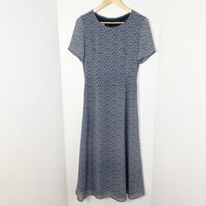 Vtg Laura Ashley Fit & Flare Midi Dress Blue Ditsy Floral 6 Cottagecore UK Tea